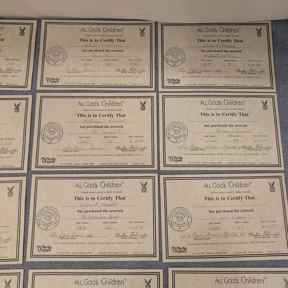 Lot of 20 All God's Children Martha Holcombe Certificates of Authenticity COA - Picture 4 of 5